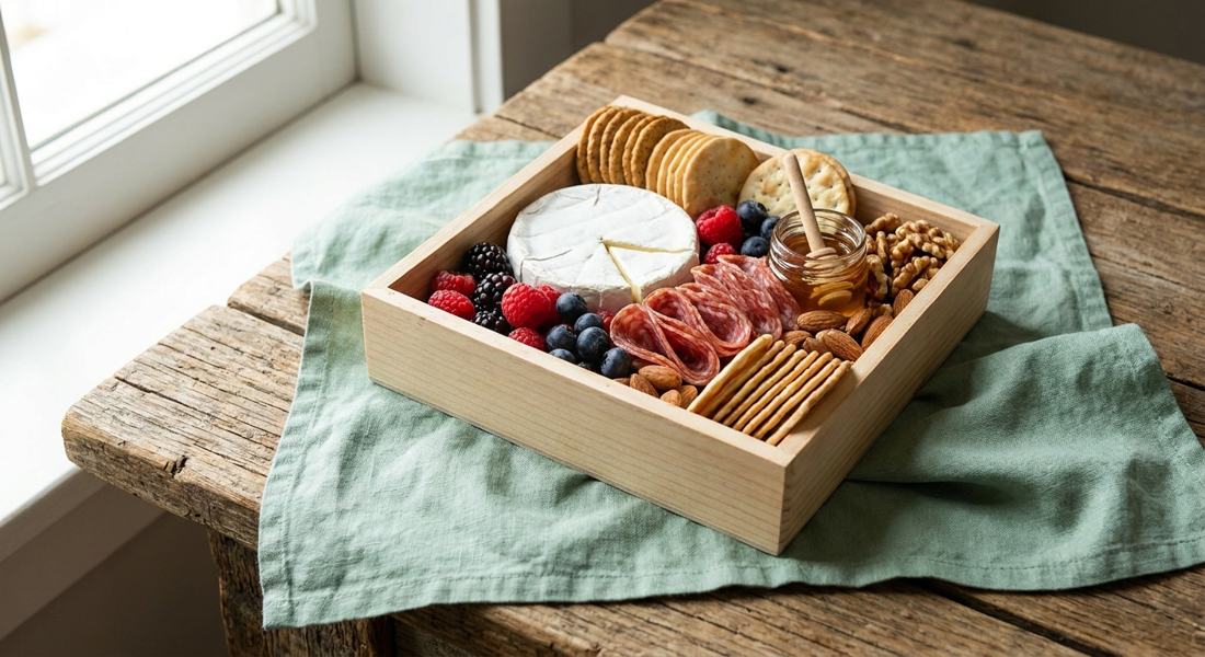 Small grazing box on a mint linen napkin