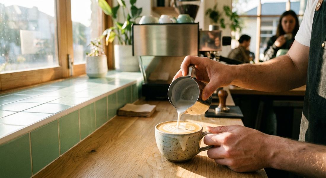 Barista pouring latte art