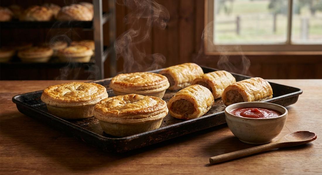 Homemade pies and sausage rolls